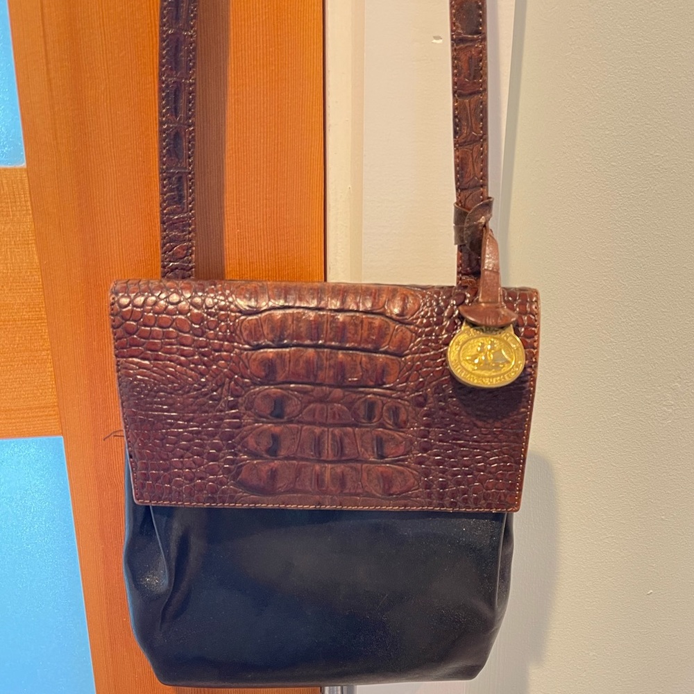 Brahmin black and brown leather bag crossbody purse